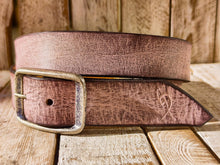 Handmade Light Pink Leather Belt with Brown Wash - Unique Textured Design, Perfect for Jeans