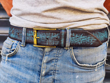 Distressed Turquoise Leather Belt - Personalized Statement Piece for Jeans - Rough Finish Stunning Design - Perfect Gift Option