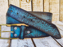 Distressed Turquoise Leather Belt - Personalized Statement Piece for Jeans - Rough Finish Stunning Design - Perfect Gift Option