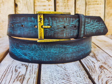 Distressed Turquoise Leather Belt - Personalized Statement Piece for Jeans - Rough Finish Stunning Design - Perfect Gift Option