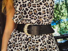 Handmade Black Leather Waist Belt with Silver Buckle – Wide 5.5cm Design with Studded Loop, Perfect for Dresses, Jackets, or Jeans