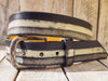 Handmade Leather Belt - Classic Black Grey White Stripes - Unisex Buckle - Unique Leather Product - Fashionable Accessory for Men and Women