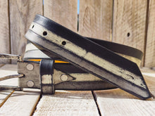 Handmade Leather Belt - Classic Black Grey White Stripes - Unisex Buckle - Unique Leather Product - Fashionable Accessory for Men and Women