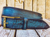 Distressed Turquoise Leather Belt - Personalized Statement Piece for Jeans - Rough Finish Stunning Design - Perfect Gift Option