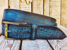 Distressed Turquoise Leather Belt - Personalized Statement Piece for Jeans - Rough Finish Stunning Design - Perfect Gift Option