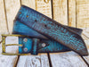 Distressed Turquoise Leather Belt - Personalized Statement Piece for Jeans - Rough Finish Stunning Design - Perfect Gift Option