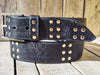 Ishaor Handmade Black Leather Belt with RCA Stamps - Vintage Finish Genuine Leather Silver Rivets