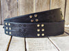 Ishaor Handmade Black Leather Belt with RCA Stamps - Vintage Finish Genuine Leather Silver Rivets