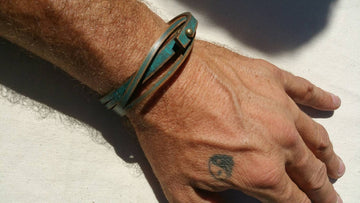 Turquoise Leather Bracelet with Option to Personalize - Brown Wash  Handcrafted Jewelry