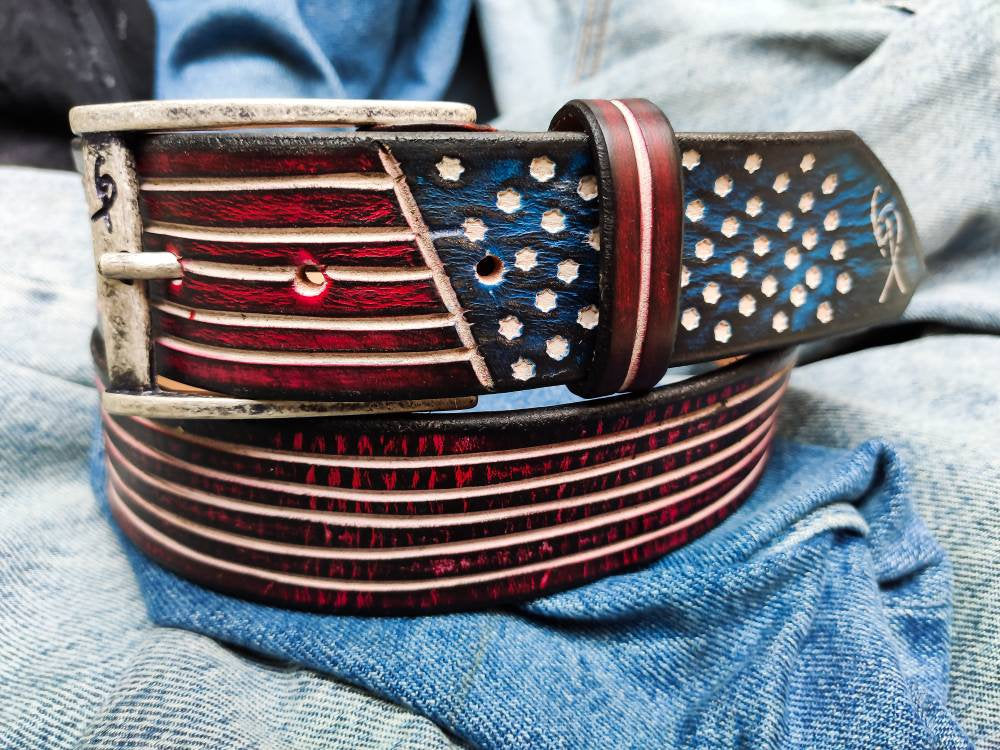 American Flag - Leather Belt 30 US / 40 EU