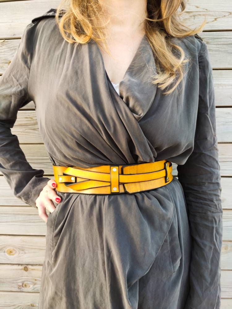 Yellow Leather Belt Birthday Gift for Mum for Her Ladies 