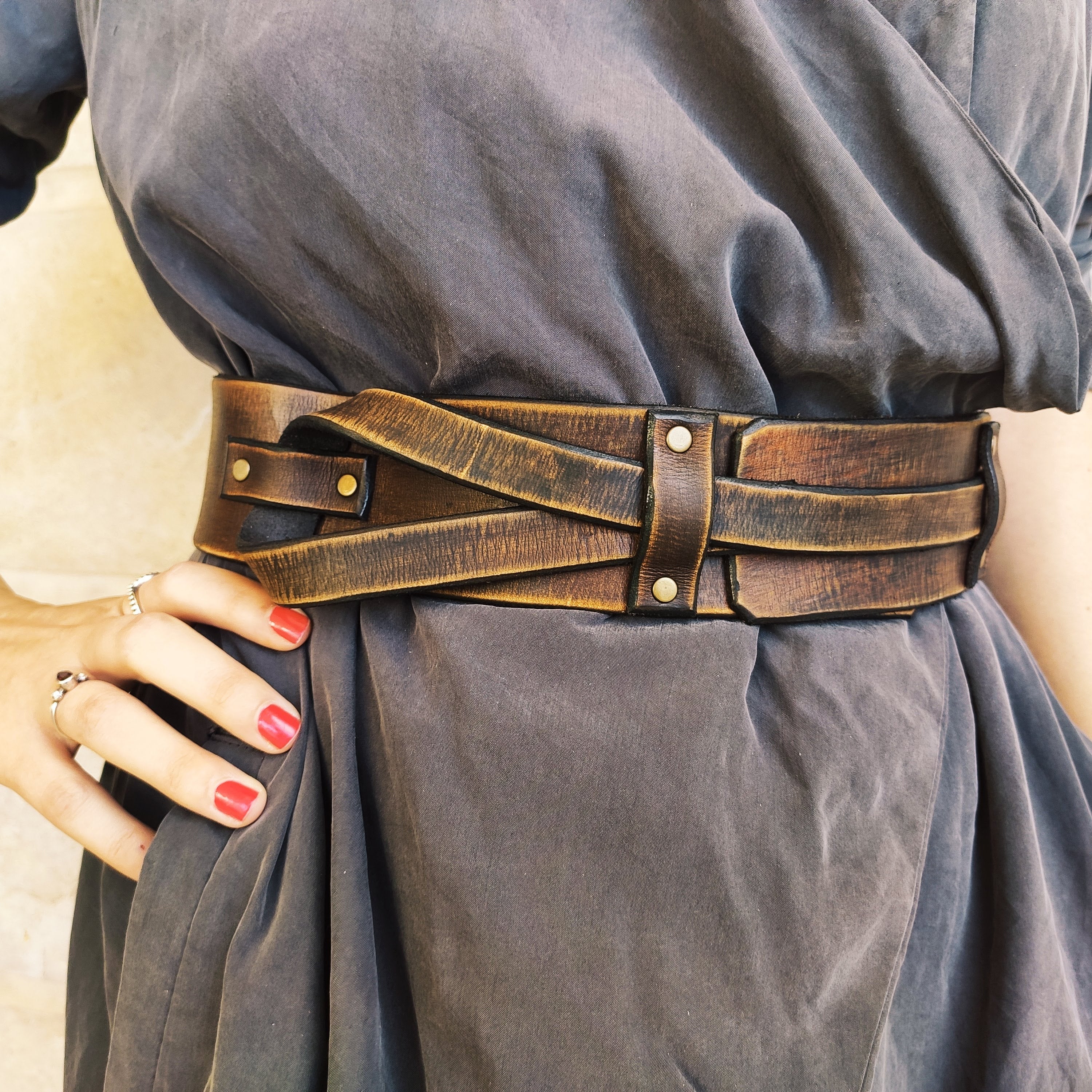 Lovely Brown Leather Belt Women Wide Waist Belt Leather -  Israel