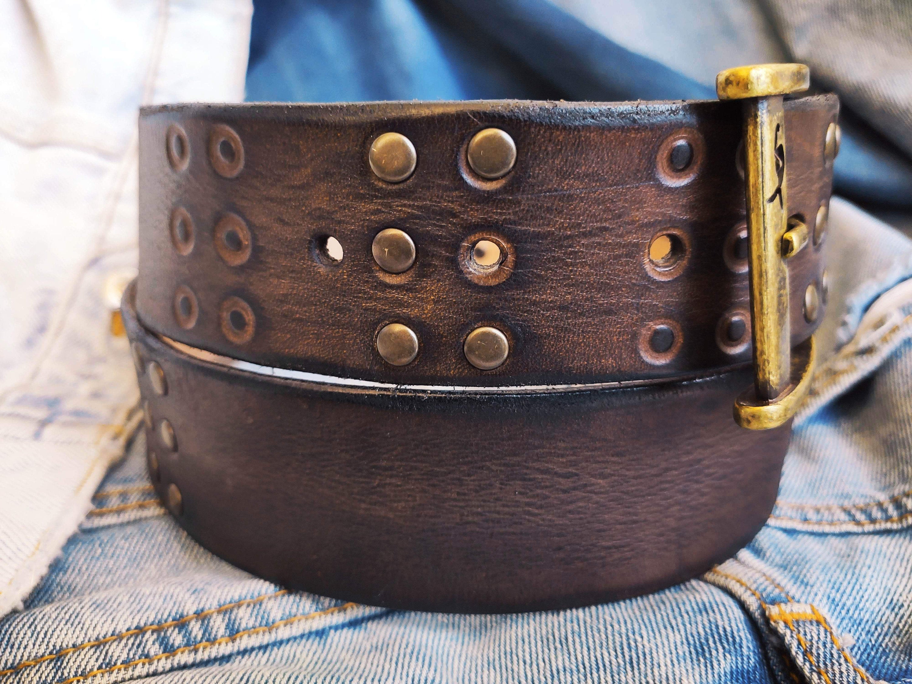 Leather Double-Prong Belt Vintage Brown