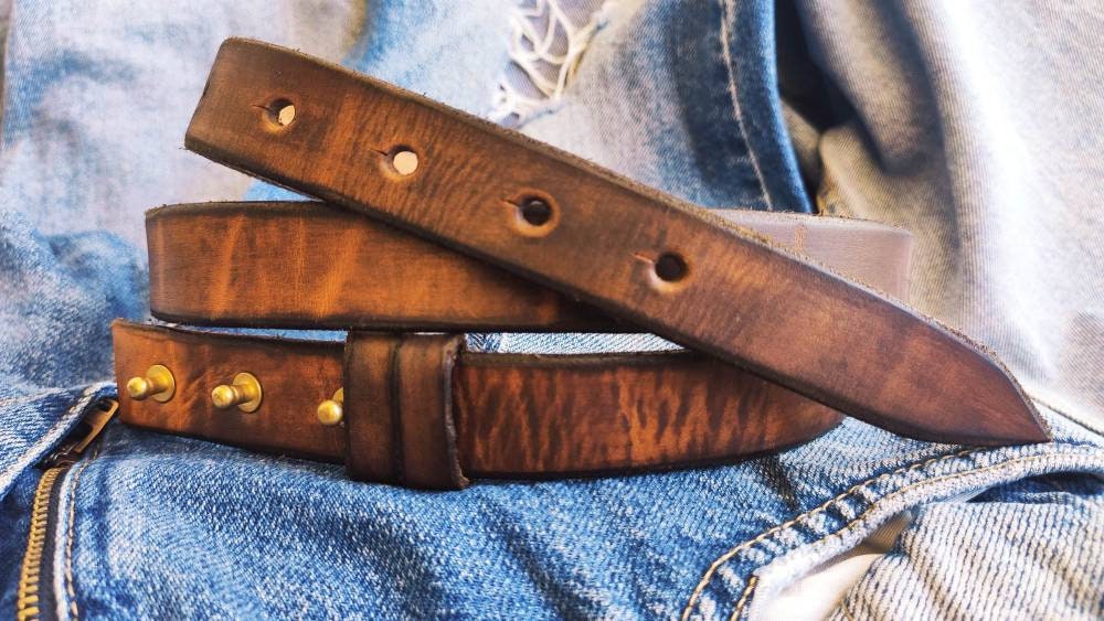 Custom Leather Belt for Men Blue Belt Men Pin Buckle 