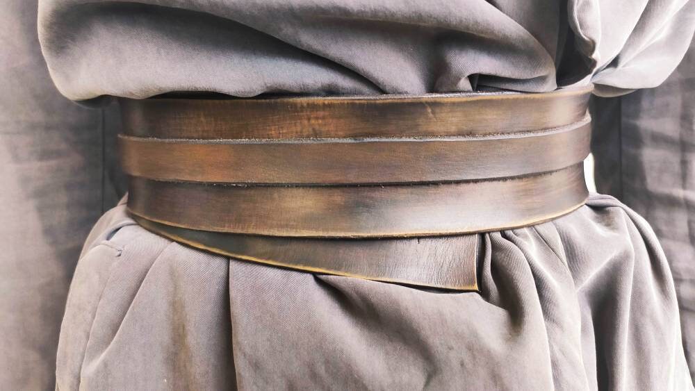 Brown Leather Obi Belt, Dress Wrap Wide Belts, Women Accessories